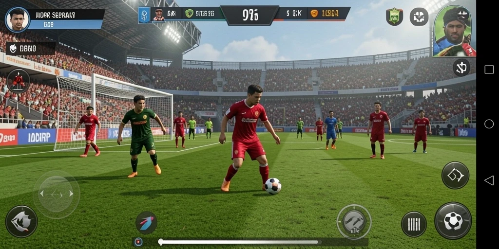 Tangkapan layar dari gameplay interaktif IDRRP menampilkan aksi sepak bola yang mendebarkan.