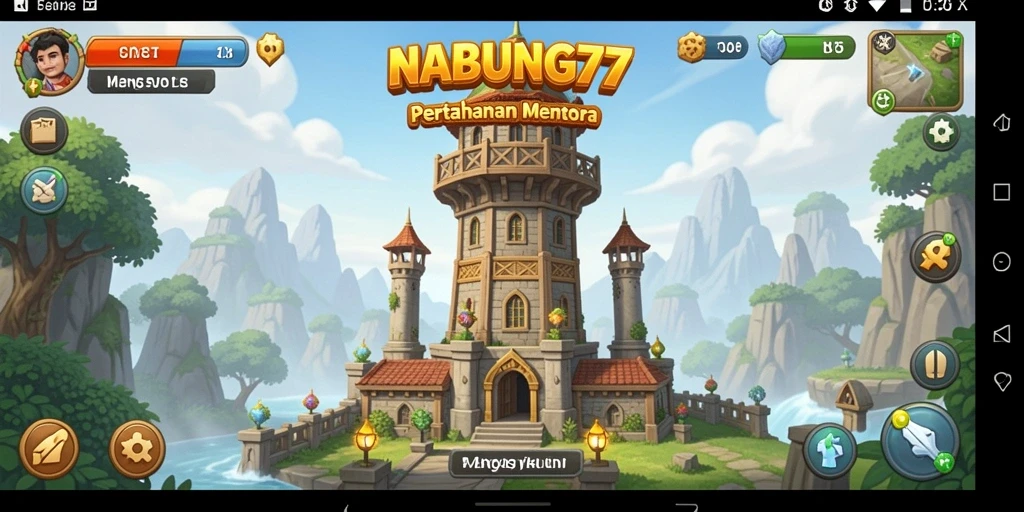 Tampilan seru dari gameplay NABUNG77 Tower Defense.